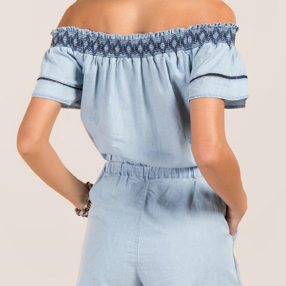 Light blue off the shoulder romper - Picture 3 of 4